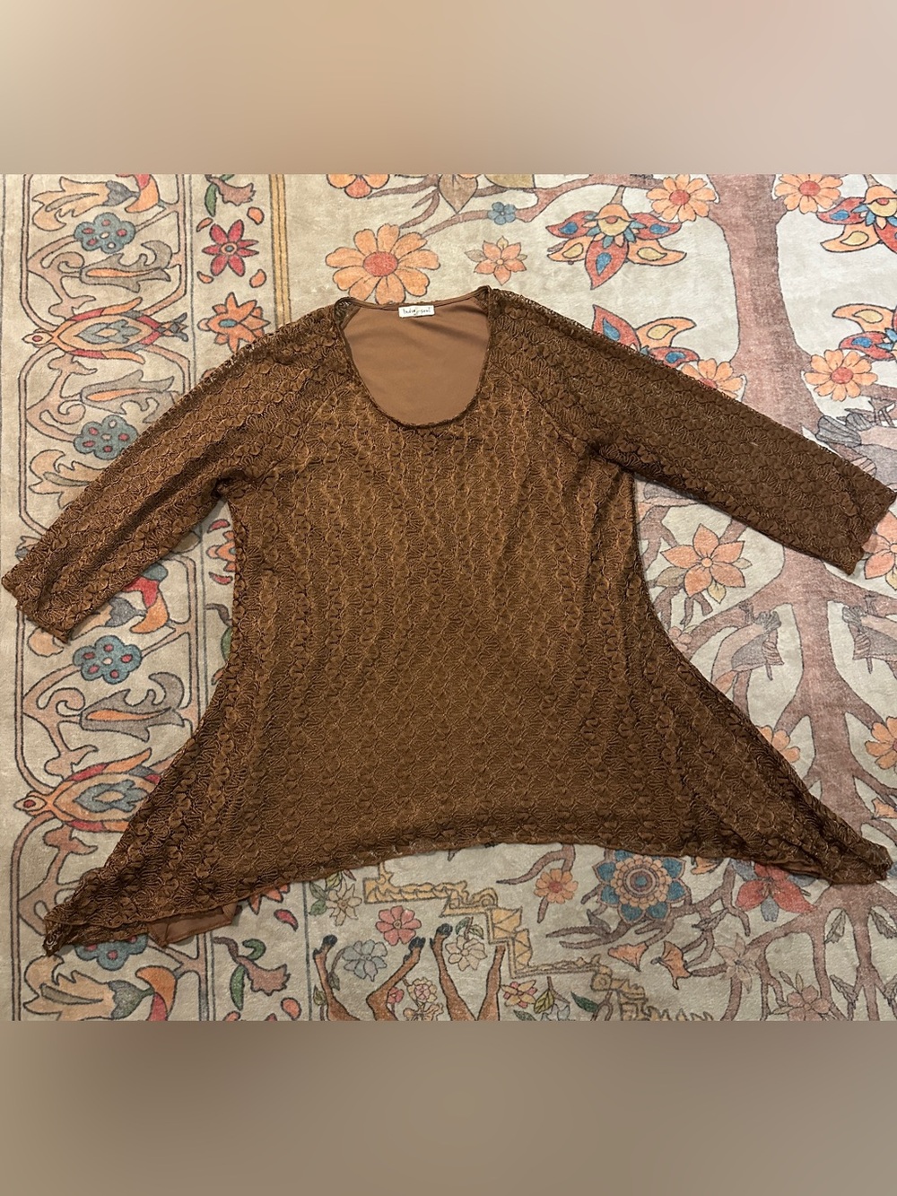 indigo soul Brown Lace Scoop Neck Long Sleeve Top